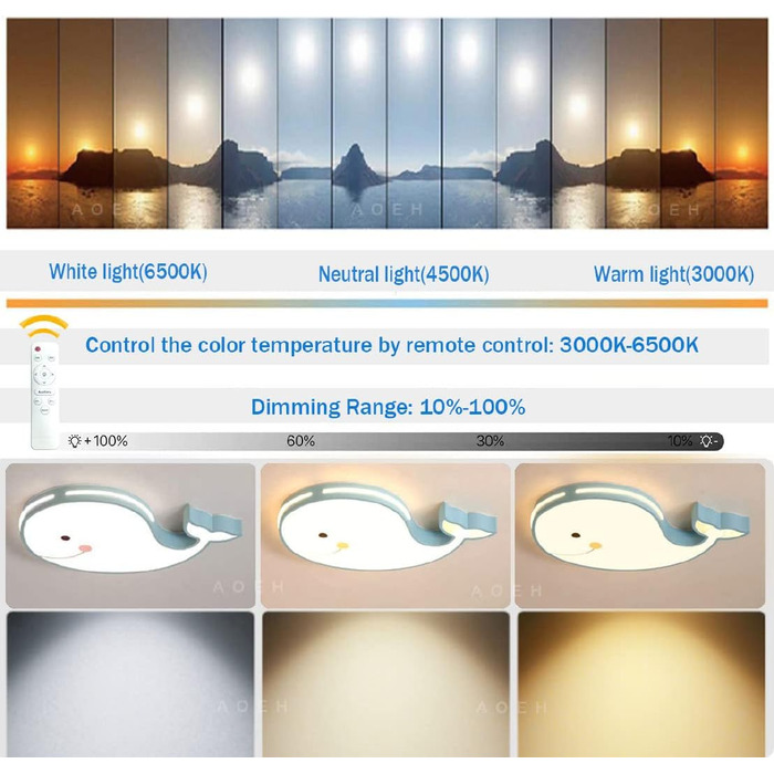 LED Ceiling Lamp Dolphin Shape Dimmable with Remote Control Boy Girl Baby Kids Children's Room Lamps Ceiling Children's Room Bedroom Lamp Room Lighting Chandelier, White, 50cm (Blue, 50cm)