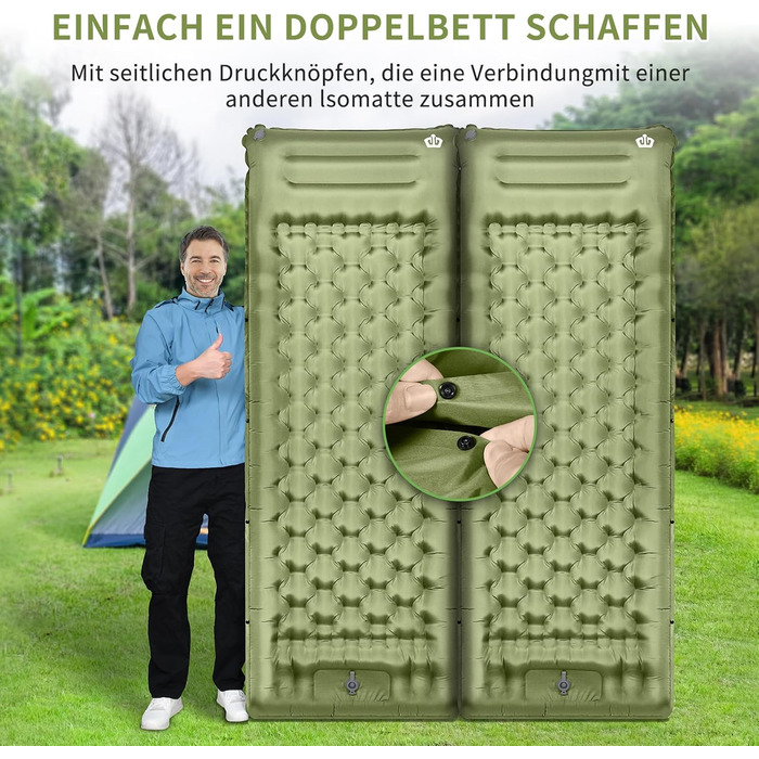 ARFNKIM Self-Inflating Camping Mat - 12cm Thick Sleeping Pad with Foot Pump & Pillow - Lightweight, Compact, Waterproof for Outdoor Use (Green)
