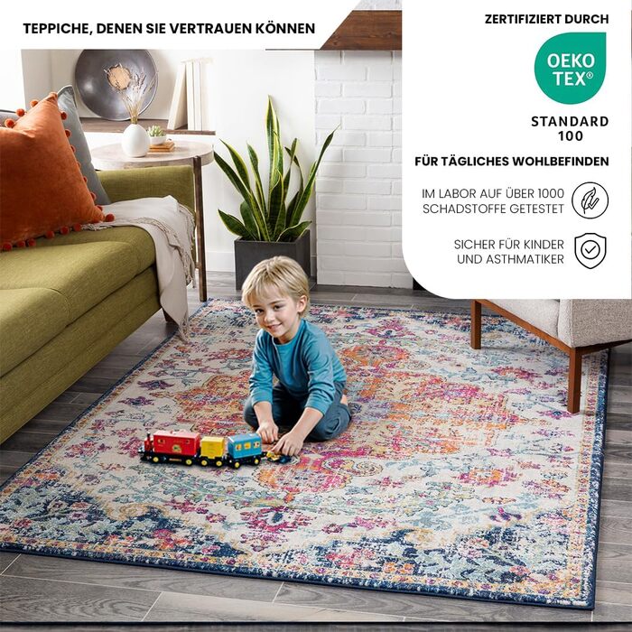 Килимок Livabliss Asmara Vintage 120x170 см - для вітальні, їдальні, спальні, бохо стиль, кольоровий малюнок сірий та помаранчевий