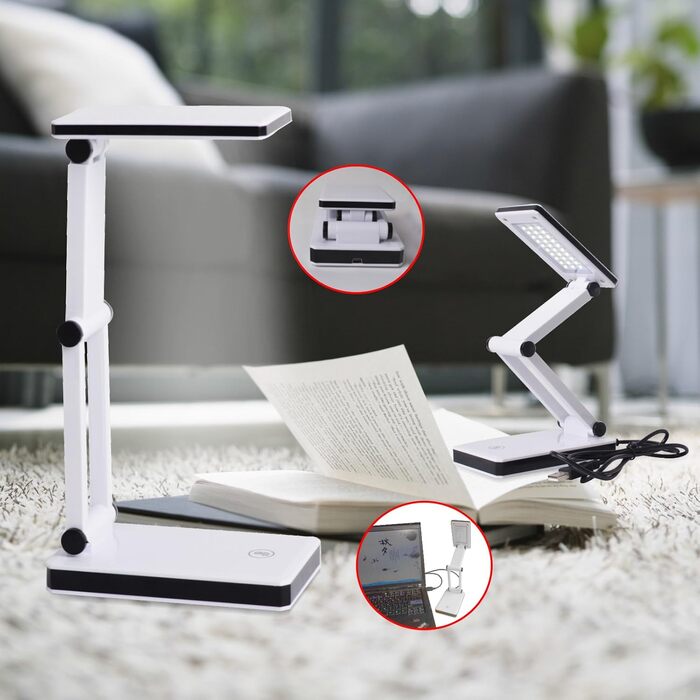 LED лампа настільна Eaxus® з USB, регульована яскравість, стильний дизайн, білий колір