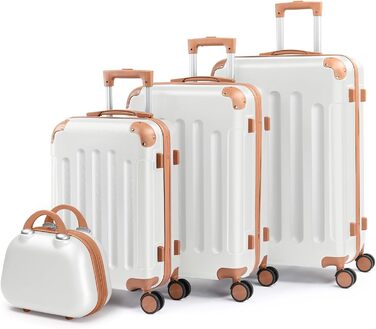 Набір валіз LALAHO 4 шт. з косметичками, з ABS пластику, рожеве золото (бежево-коричневий, смужки)