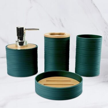 Набір аксесуарів для ванної кімнати Perfk (4 шт.): дозатор мила, тримач для зубних щіток, склянки для ополіскувача, декор для ванної кімнати, зелений (темно-зелений)