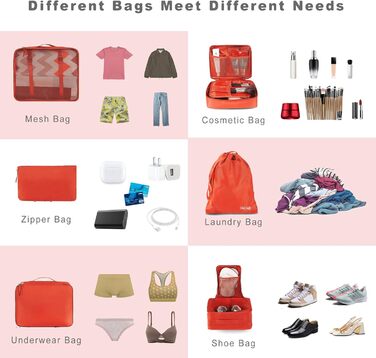 Набір органайзерів для подорожей BAGAIL (8 шт.), колір помаранчевий