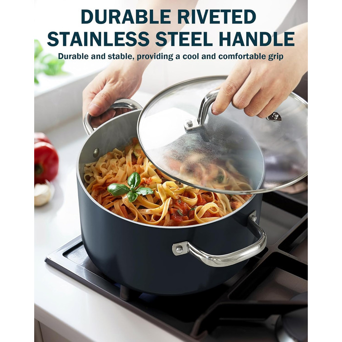 Набір каструль та сковорідок Cook N Home, 10 предметів, антипригарне покриття, кераміка, індукція, блакитний