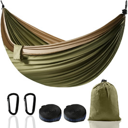 Гамак для двох осіб XXL 300x200 см – Складаний, ультралегкий, переносний. Міцний гамак для відпочинку на природі (300 кг) – ідеально для саду, кемпінгу, подорожей (мілітарі)