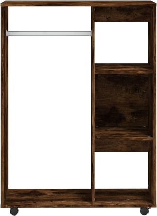 vidaXL Wardrobe with Open Shelf, 3 Side Shelves, Wheels, Coat Rack, Wardrobe, Bedroom, White, 80x40x110cm, Wood-Based Material (Smoked Oak)