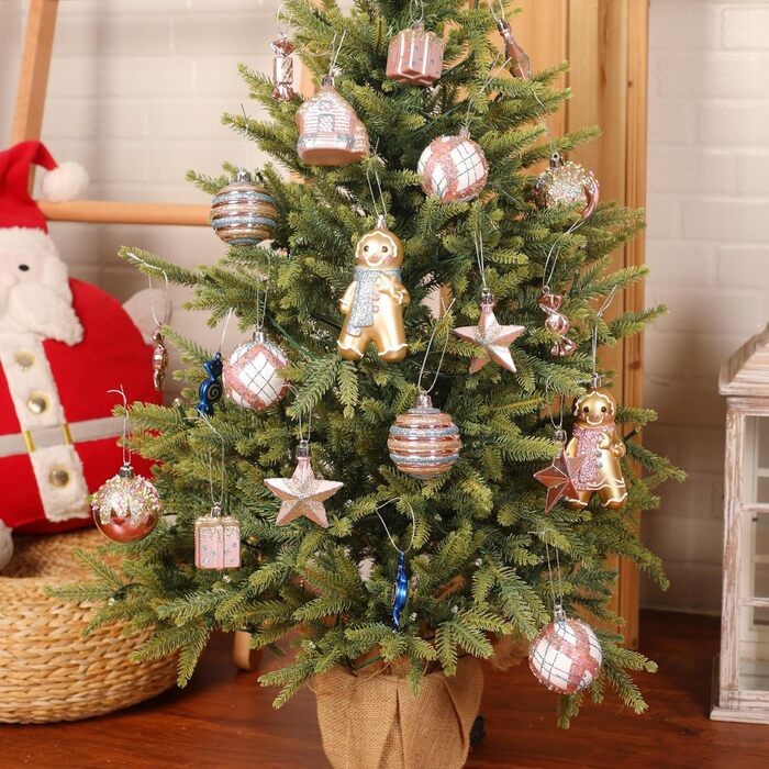 Набір прикрас на ялинку Shareconn 65 шт. з пластику, міцні, з мотузкою, різні розміри та кольори (червоний & білий, макарон)