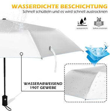 Зонт від сонця та дощу, 42/46 дюймів, штормостійкий, з 8 ребрами, для чоловіків та жінок (срібний/блакитний)