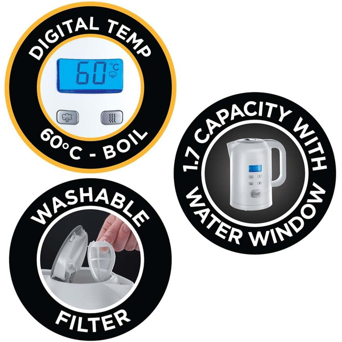 Russell Hobbs Kettle with Temperature Setting Digital [25°-100°C, e.g. for baby food, target & actual temperature LCD display] Precision Control (1.7l, 2200W, keep-warm function, baby milk) 21150-70