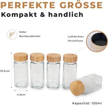 Набір склянок для спецій Comforder, 25 шт, органайзер для спецій із кришками, наліпками та лійкою, квадратні баночки 120 мл, бамбук