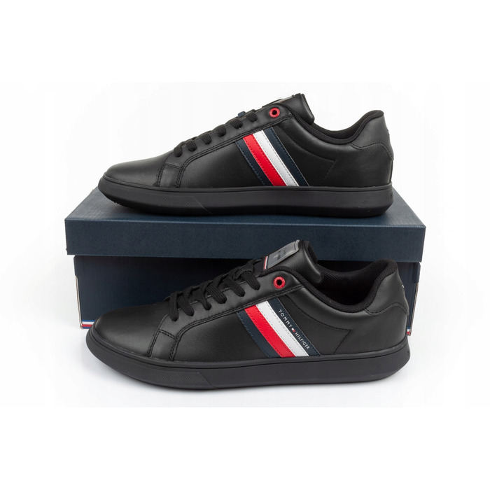 Оригінальні шкіряні кросівки Tommy Hilfiger на шнурівці, чорні, розмір 44