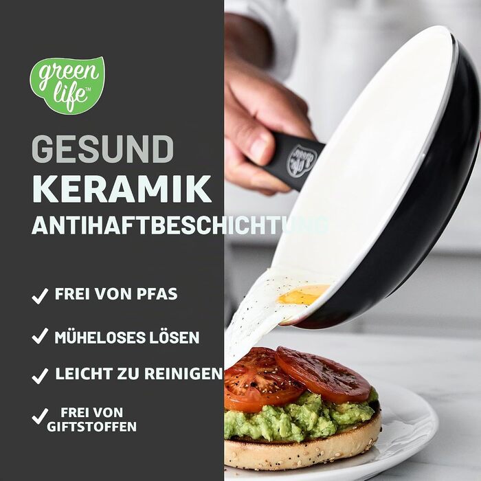 Набір керамічного посуду GreenLife Soft Grip (8 предметів), антипригарне покриття без PFAS, чорний та кремовий