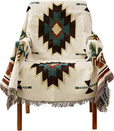 Плед Boho з китицями 130×180 см, геометричний жаккардовий плед у американському етнічному стилі, декоративний плед для дому, офісу, подорожей і кемпінгу Sucre