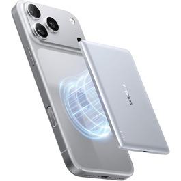 TORRAS MiniMag Ultra Slim Powerbank з MagSafe для iPhone 17 Pro Max, 5000mAh, Швидка зарядка, Бездротовий акумулятор, USB-C, Серія Titan (Сріблястий)