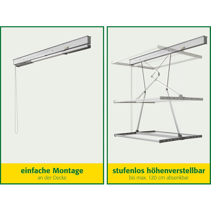 Сушилка для білизни на стелю Juwel Samba 140 (довжина сушіння 13,7 м, для великих речей/постільної білизни, регулюється до 120 см) 30041