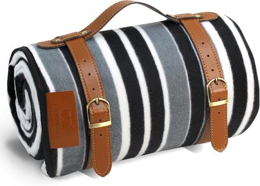 Водонепроникний плед для пікніка 3-шаровий, з флісу, для пляжу, кемпінгу, сімейний, чорно-сірий в клітинку