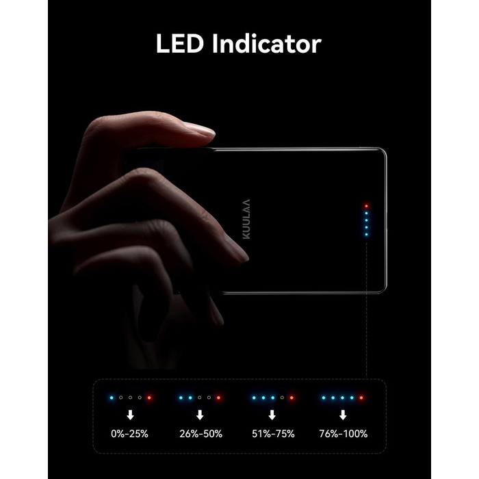 Power Bank Kuulaa Ultra Slim 5000 mAh з MagSafe, Type-C 20W, Швидка зарядка, 7.2 мм, для iPhone 16/15/14/13/12, чорний