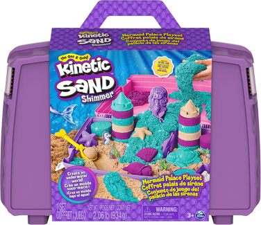 Kinetic Sand Mermaid Suitcase - with 1 kg of original kinetic sand from Sweden in 3 colors, 6 molds, 1 shovel for creative indoor sand play, for children ages 3 and up.