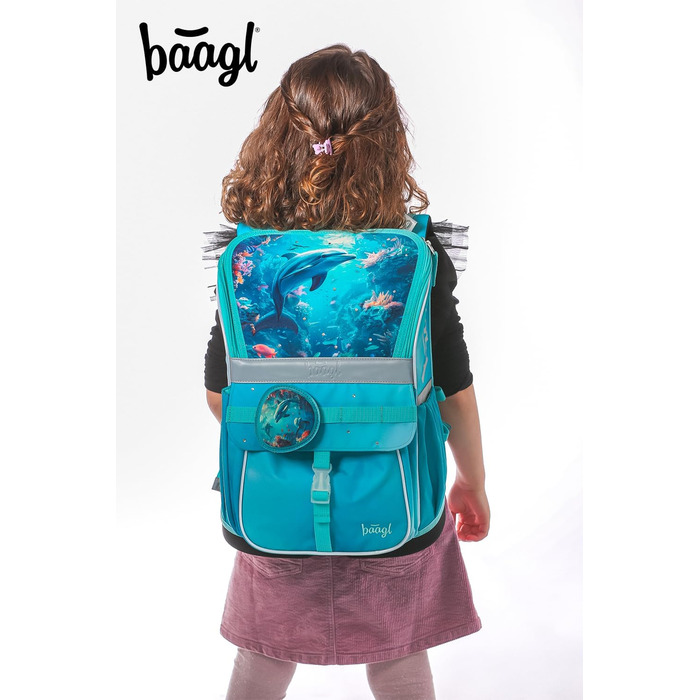 Шкільний рюкзак Baagl для хлопчика, комплект 3 шт., Zippy, 1 клас, для початкової школи, з нагрудним ременем, ергономічний (Ренн-авто, Дельфін)