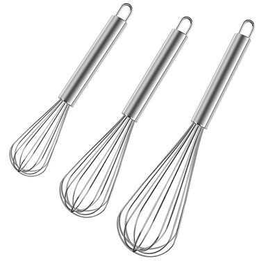 Набір вінчиків з нержавіючої сталі, 3 шт. (8', 10', 12') для приготування, збивання та змішування