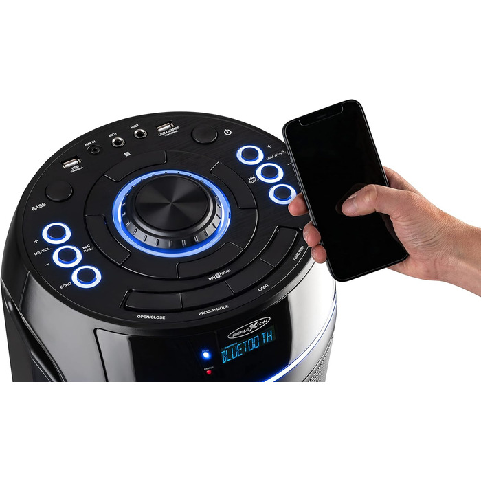 Reflexion PS09BT Bluetooth Партійний Динамік, DJ, Караоке, 500 Вт, Радіо UKW-PLL, LED-ефекти, Мікрофон, Акумулятор, Чорний