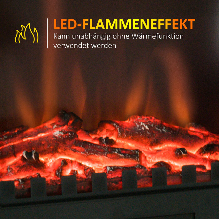 Електрокамін HOMCOM 2000W, підлоговий камін з LED-ефектом полум'я, тихий, електричний камін з металевим захистом від нагріву
