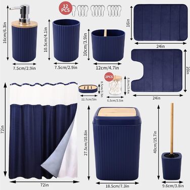 Комплект аксесуарів для ванної кімнати: душовий завіс та килимки (темно-зелений)