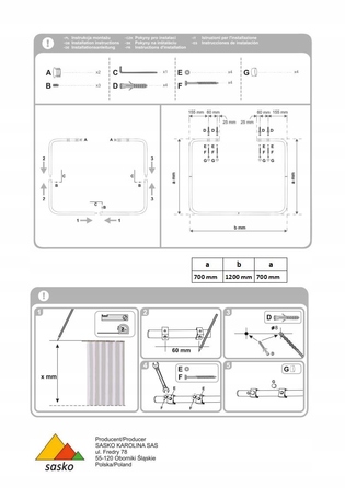 Кутовий штанга для душу Sasko 70-120 x 25 мм, білий