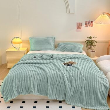 М'яка ковдра 150x200 см - тепла фланелева ковдра та плед для дому - ідеальний подарунок мамі, жінці, подрузі (150x200 см, колір: матчу-зелений)