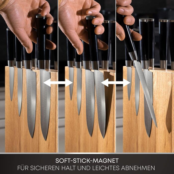 SEMPREZA® Magnetic Knife Block | 4-Sided Magnetic Knife Holder | Knife Block Holder | Knife Storage | Magnetic Knife Block without Knives, Wood Oak