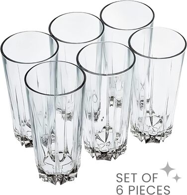 Cocktail Glasses Set of 6, 330ml, Dishwasher-Safe Drinking Glasses, Ribbed Glasses for Cocktails, Water, Juice, Mojito, Long Drinks