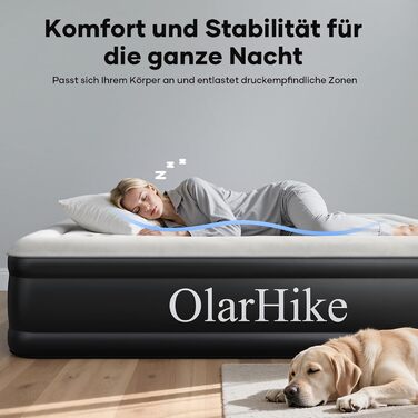 Надувний матрац OlarHike для кемпінгу та дому - 2 особи, 203x152x46 см, чорний, самонадувний