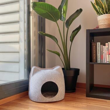 Кішка Будиночок з Фетру для Кішок. М'яке Ліжко-Гніздище для Кота (Сірий, Великий).