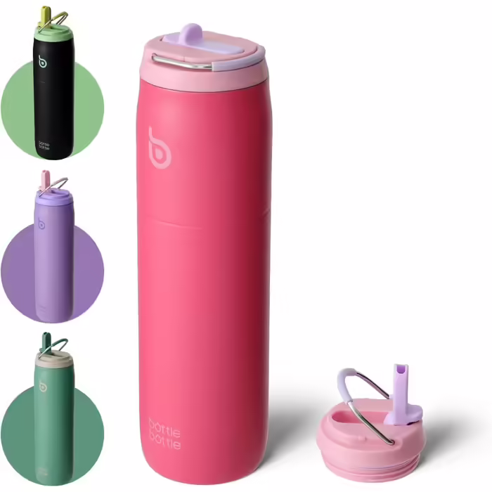 bottlebottle BOTTLE Insulated Stainless Steel Water Bottle 32oz(946ml) with Straw Handle for Sports, Travel, Gym, Double-Walled Leak-Proof, BPA-Free (Pink)