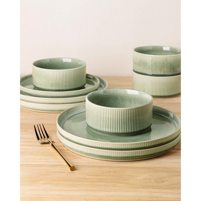 Набір посуду GBhome з каменю, 24 елементи, ручна робота, для 6 осіб, стійкий до миття в посудомийній машині та мікрохвильовій печі