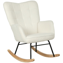 HOMCOM Rocking Chair, Rocking Armchair with Berber Fleece Look, Armrests, Padded Armchair with Wooden Runners, Reclining Chair for Living Room, Bedroom, Holds up to 120kg, White | Aosom