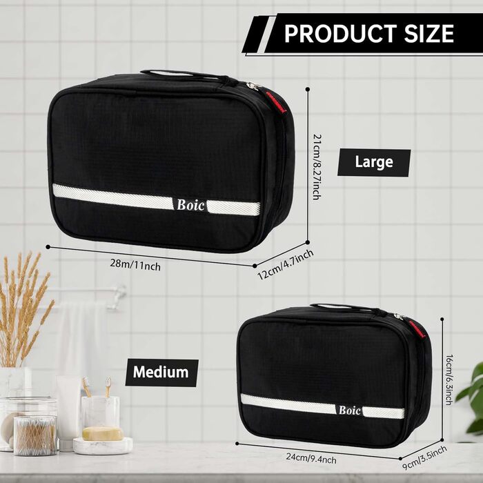 Сумка для туалетних аксесуарів на гачок, дорожня косметичка для жінок та чоловіків, органайзер для косметики з 4 відділеннями, чорна, Oxford Caping