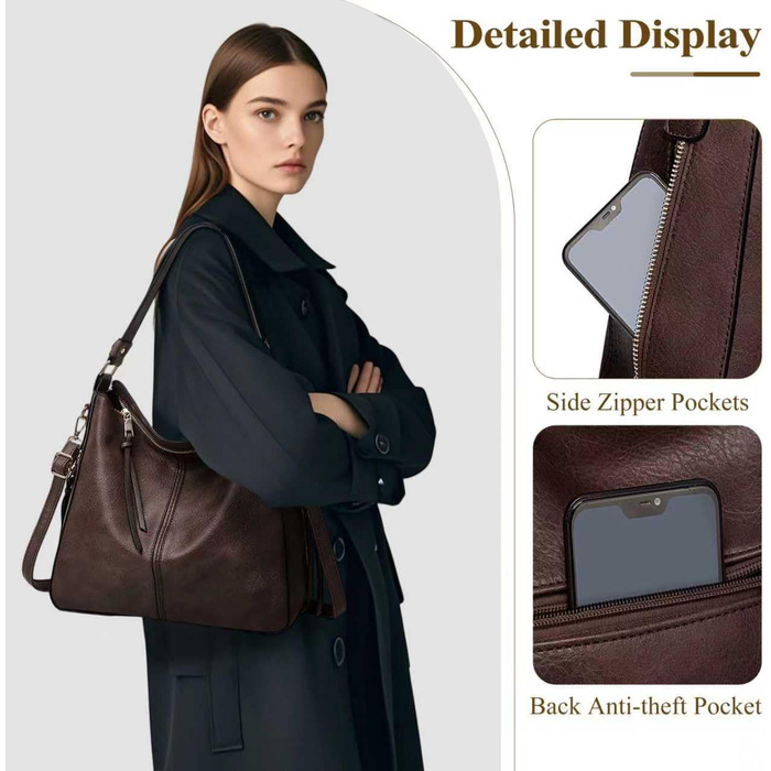 Сумка жіноча шопер велика елегантна через плече, PU-шкіра, замок, з кишенею, колір кава