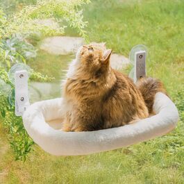 MEWOOFUN Large Cat Hammock Window with Removable Thick Cover - Foldable, Stable, 4 Strong Suction Cups, Holds 18kg (White, M)