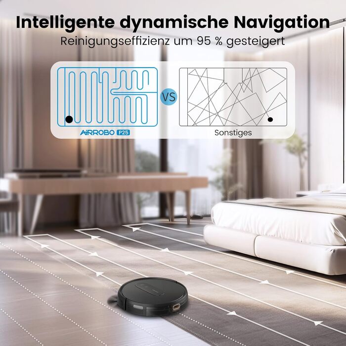 Робот-пилосос AIRROBO P25: потужність 2800 Pa, для твердих поверхонь та килимів, керування через додаток, 120 хв роботи, з пультом дистанційного керування (чорний)