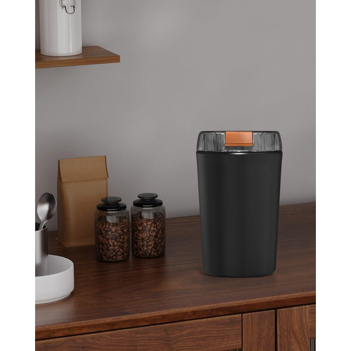 Електрична кавомолка 80г, потужний 350W двигун для кави та спецій, з регулюванням помелу, портативна, з щіткою для чищення, нержавіюча сталь, чорний