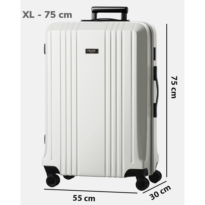 Набір валіз FERGÉ 3 шт. з жорстким корпусом та TSA-замком Cannes. Валізи-ролери (Handgepäck, L, XL). Жорсткий корпус, міцний полікарбонат, 4 колеса, валіза XL 75 см, колір Ivory-matt