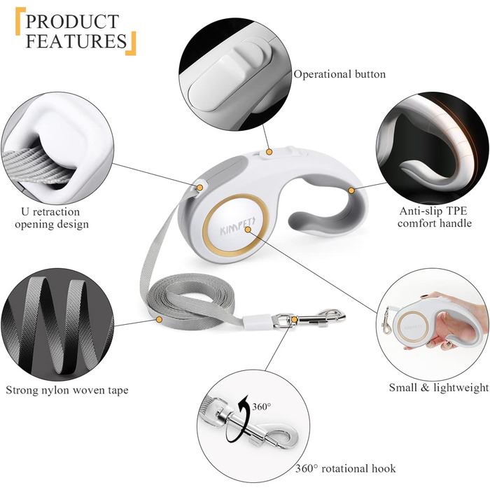 Висувна поводок для собак 3 м, для жінок, поводок для вигулу домашніх тварин з неслизькою ручкою для собак маленьких, середніх та великих порід (до 50 кг), поворот на 360°, функція паузи та блокування