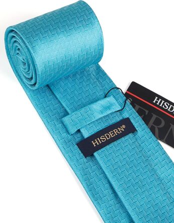 Краватка для чоловіків HISDERN на весілля з кишеньковим хустинкою. Класичний візерунок: клітинка, «курячий лап». Набір краваток та хустинки для бізнесу (аква блакитний)