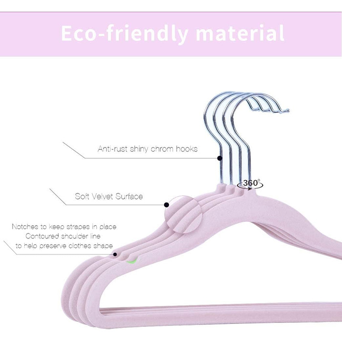 Вешалки для одягу з оксамитовим покриттям для дитячого одягу та пальто, рожеві (29,5 см, набір 40 шт.)