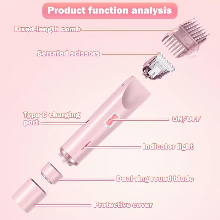 Електричний жіночий бритва 2-в-1 для тіла та зони бікіні, IPX7, USB-зарядка (Рожевий)