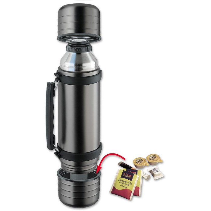 Isosteel Duo Vacuum Insulated Stainless Steel Water Bottle - 1.0L, Titan Gray, Quickstop Lid & 2 Cups
