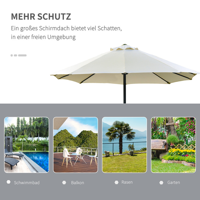 Outsunny Double Canopy Sun Umbrella with LED, 440 x 256 cm, Garden Umbrella with Hand Crank, Patio Umbrella in Cream White for Garden & Patio