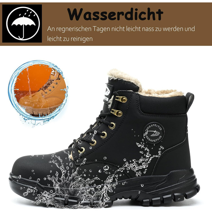 Зимові робочі черевики для чоловіків та жінок. Водонепроникні, з металевим носком, легкі, теплі, чорні. Безпечні черевики з антиковзкою підошвою. Розмір 42 EU