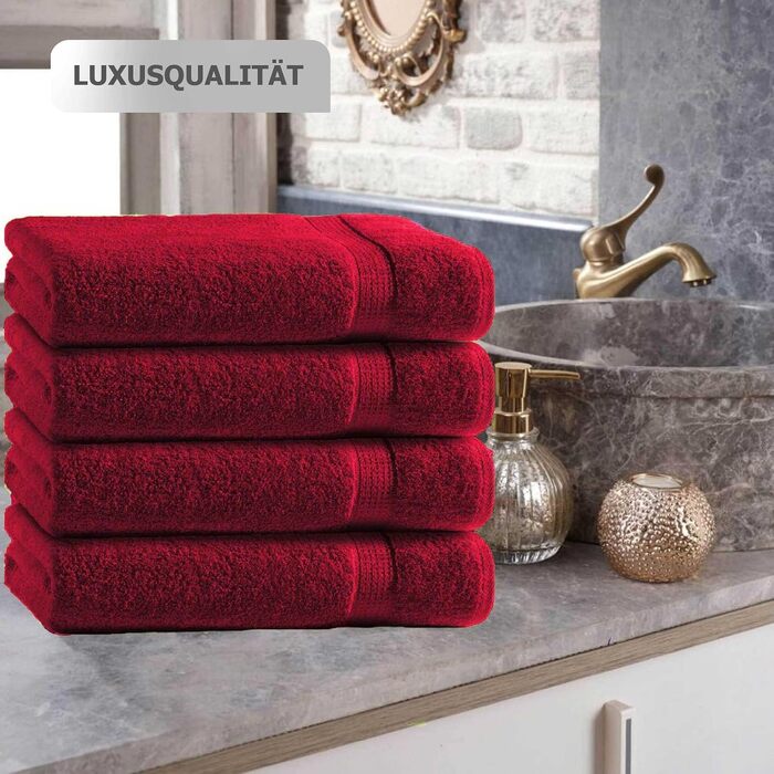 Набір махрових рушників для рук Class Home Collection, 100% бавовна, 50x100 см, 4 шт. — м'які та гігроскопічні, червоні